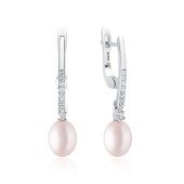 Cercei argint cu perle naturale roz nude si pietre, cu tortita DiAmanti SK22519EL_L-G